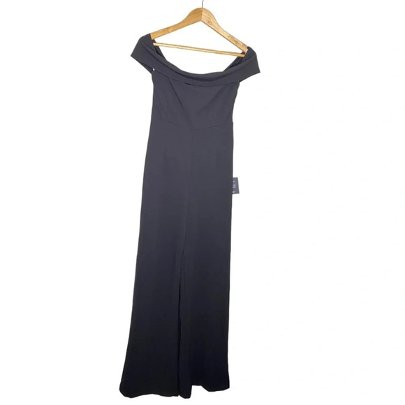 ✨NWT Lulus Black Pretty Picturesque Off Shoulder Wide Leg Jumpsuit Size Small - Picture 2 of 11